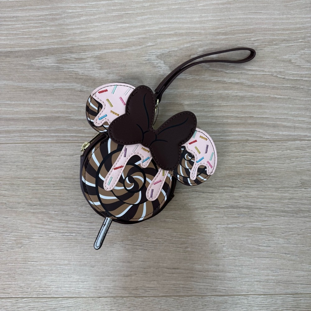 Playful Minnie-Inspired Brown & Pink Wristlet Pouch
